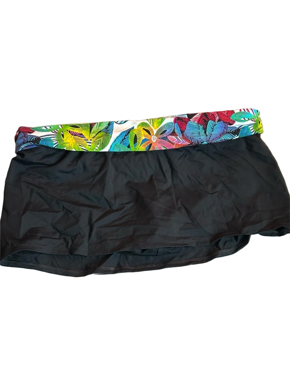 La Blanca Black Swim Skirt with attached Bottoms Colorful Tropical Waistband